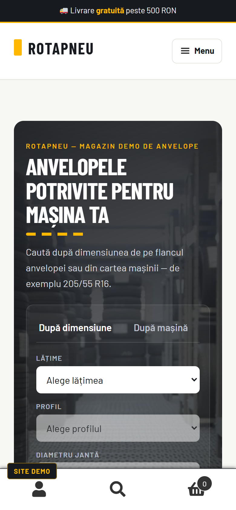 The RotaPneu demo store on a phone