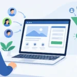 Lead generation website design on a laptop with an enquiry form, visitors arriving and a funnel producing one qualified lead